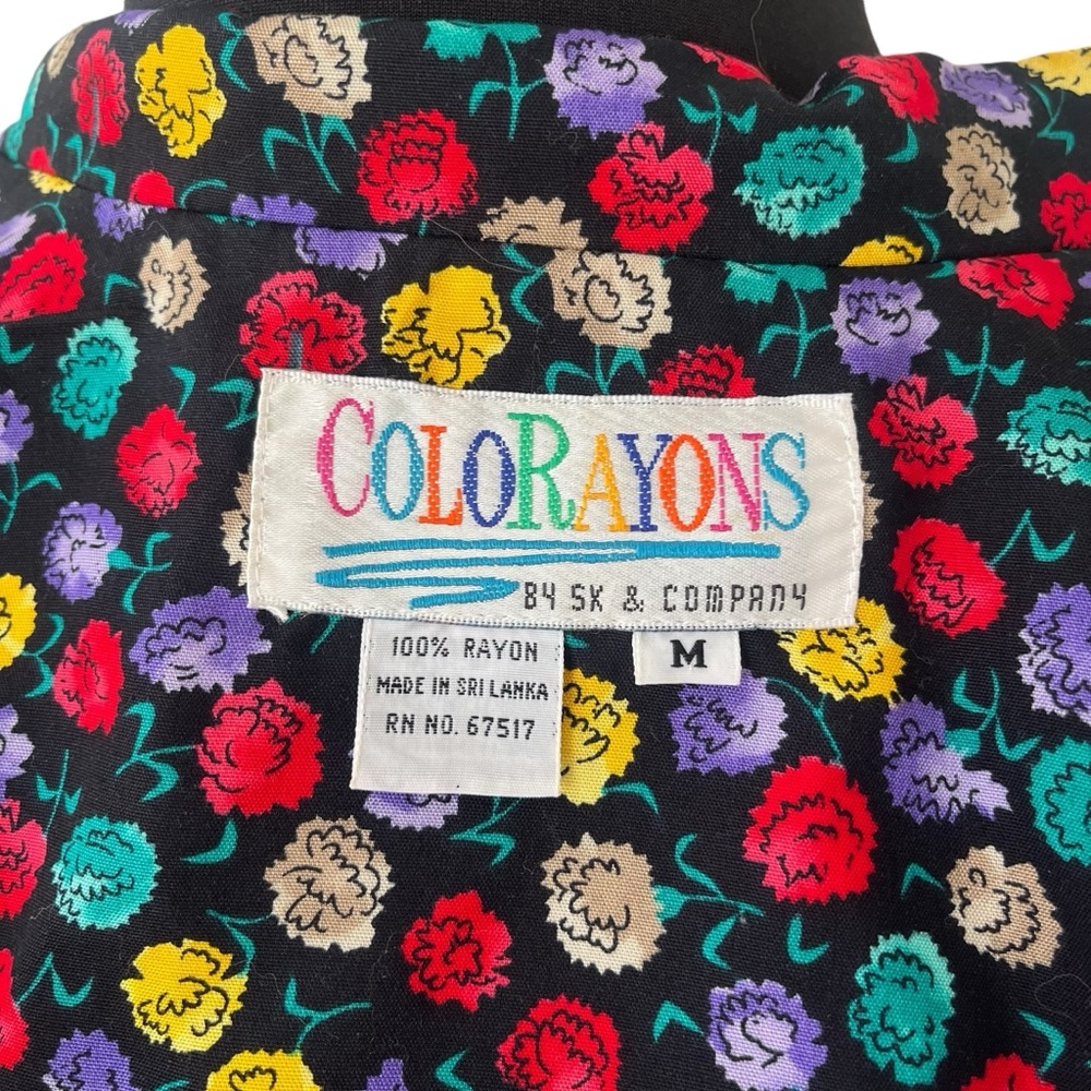 Vintage Colorayons multicolor floral blazer black single breasted oversized M - Picture 13 of 13